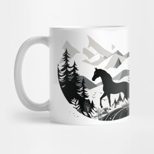 Equine Elegance: Majestic Horses in Beautiful Riding Landscape Mug